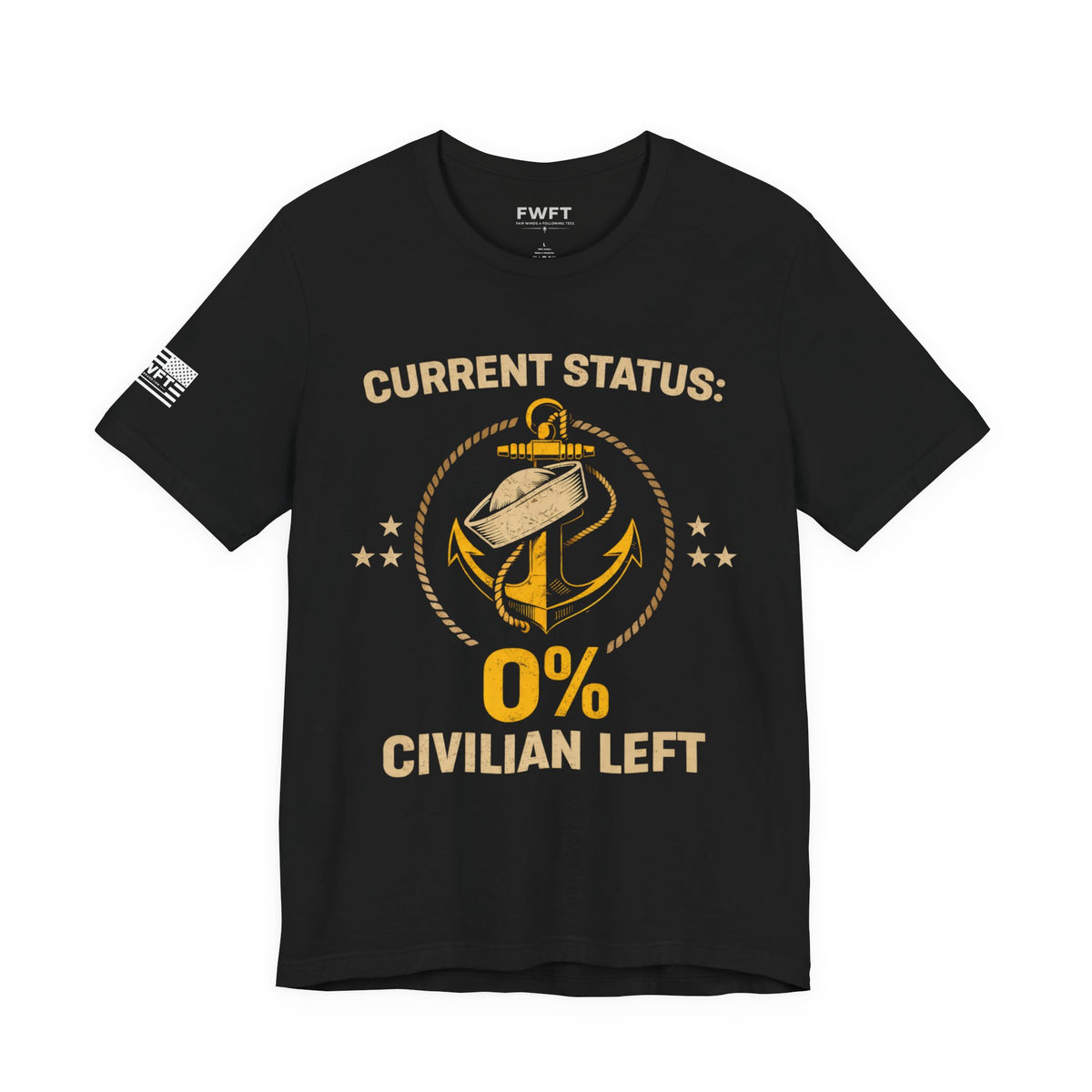 0% Civilian Left – Navy Veteran T-Shirt