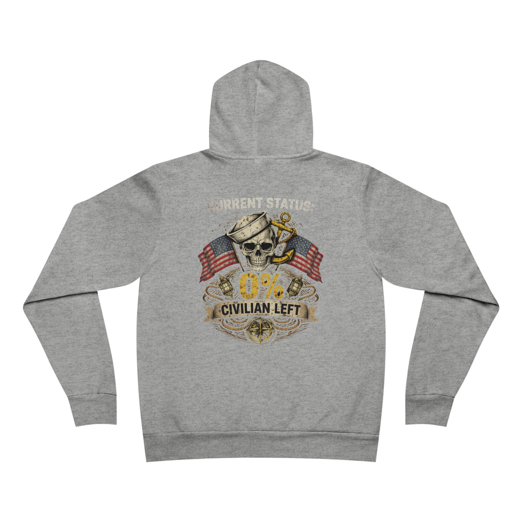 Current Status 0% Civilian Left Hoodie – Navy Skull Military Veteran Graphic Sweatshirt