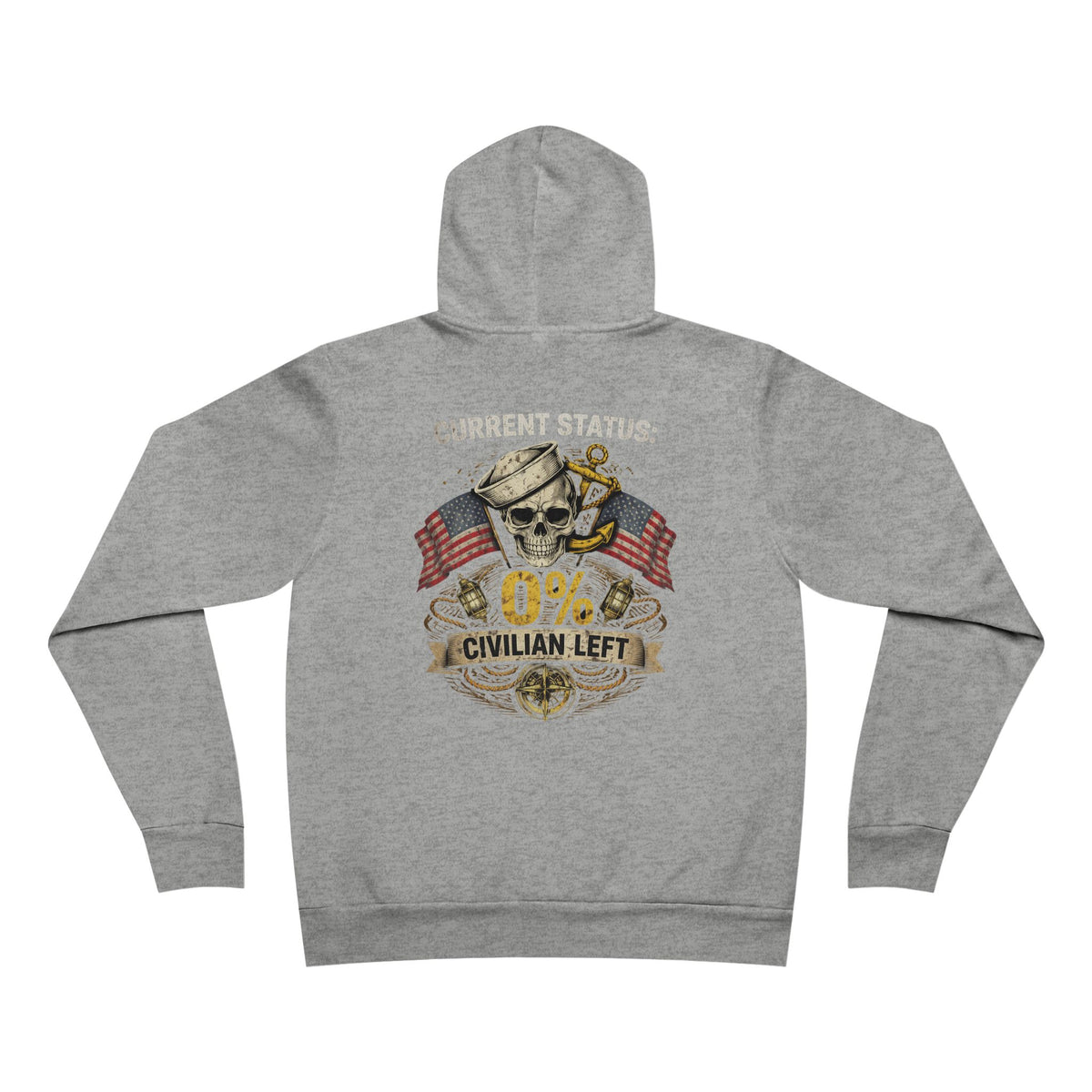 Current Status 0% Civilian Left Hoodie – Navy Skull Military Veteran Graphic Sweatshirt