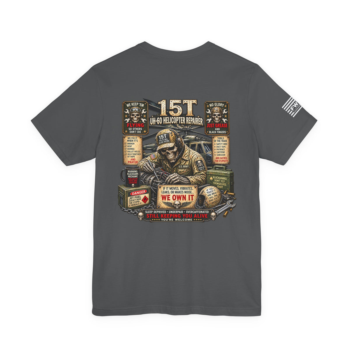 15T - US Army - UH-60 Helicopter Repairer - Heavy Metal T-shirt | Veteran Military Shirt
