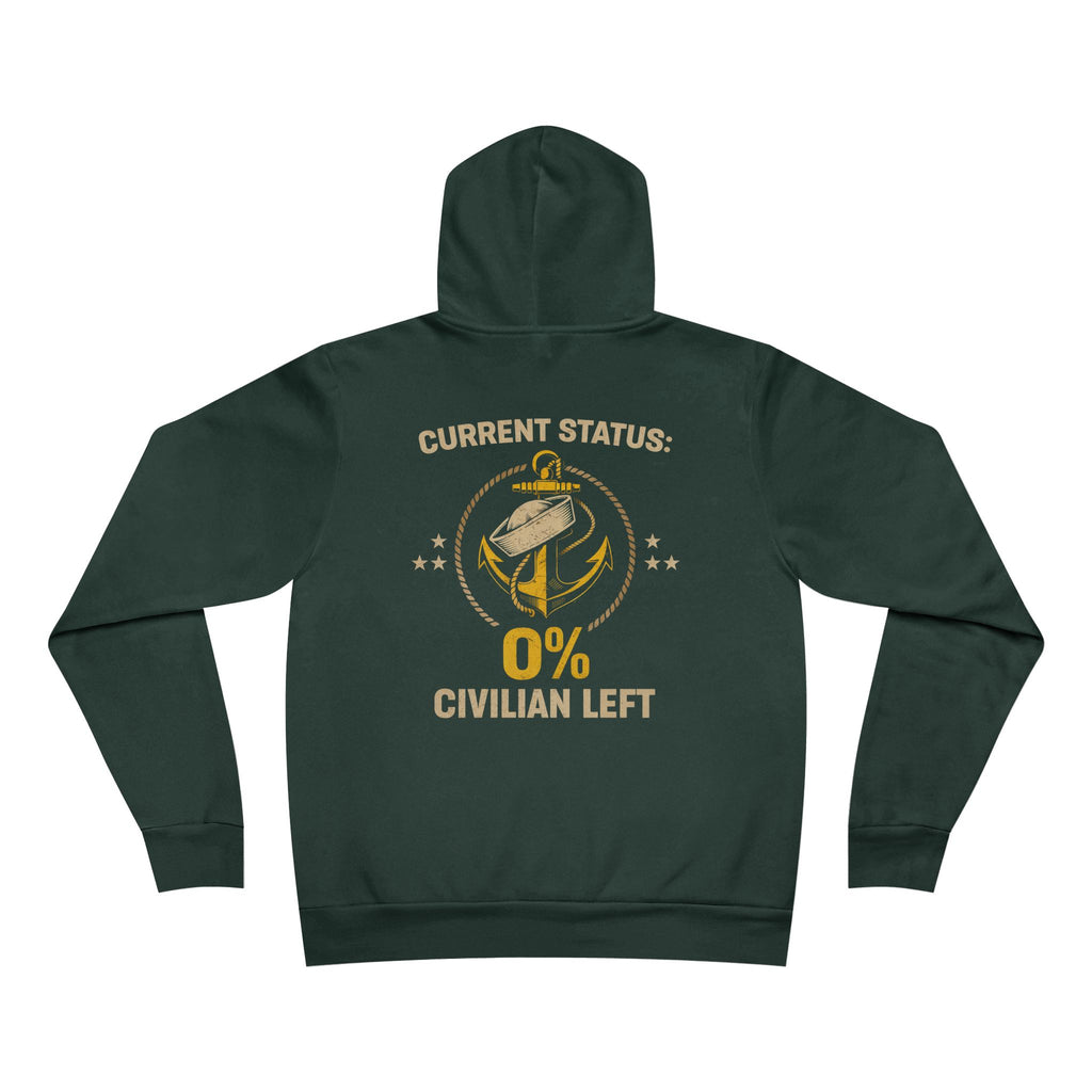 Current Status 0% Civilian Left Hoodie – Navy Anchor Military Veteran Sweatshirt