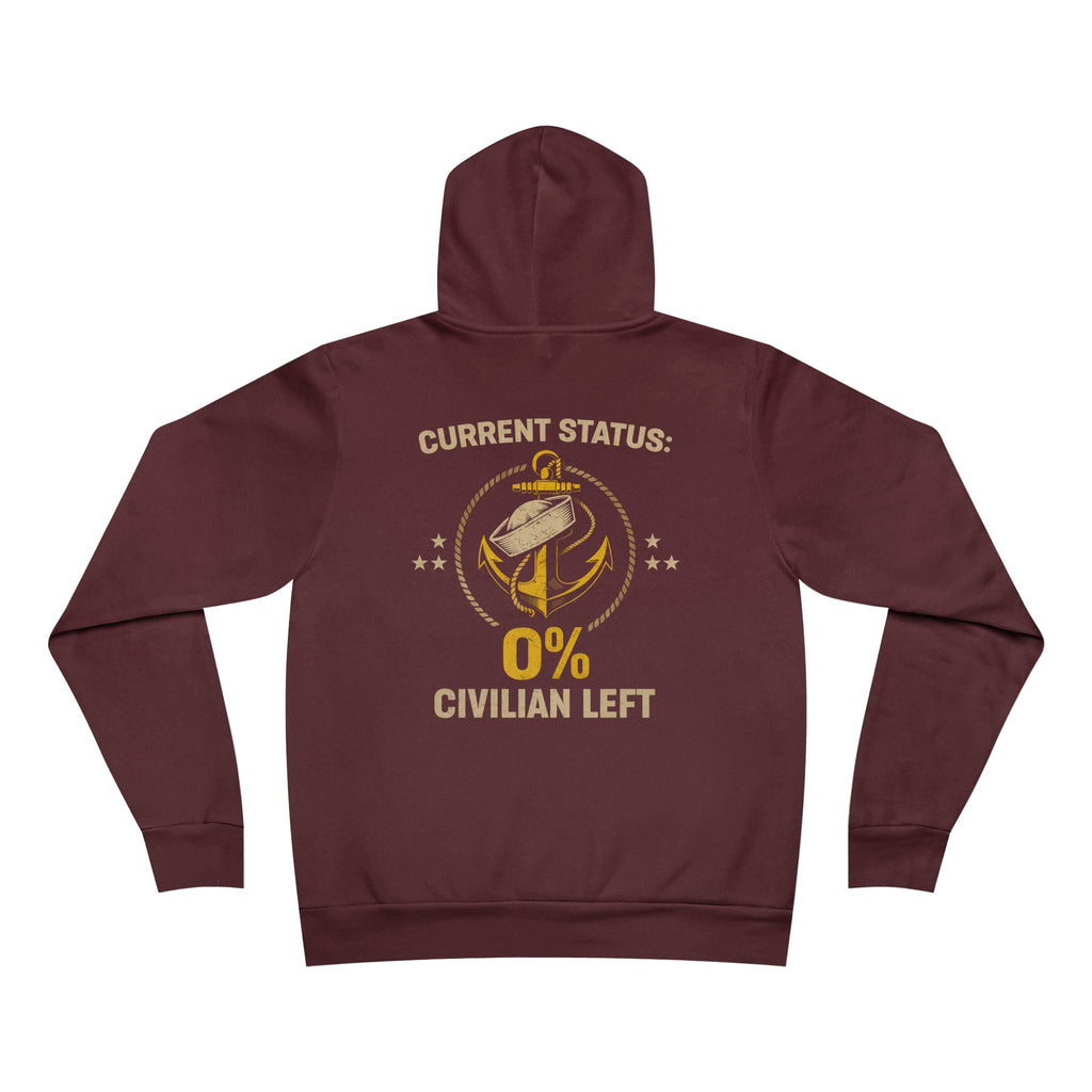 Current Status 0% Civilian Left Hoodie – Navy Anchor Military Veteran Sweatshirt