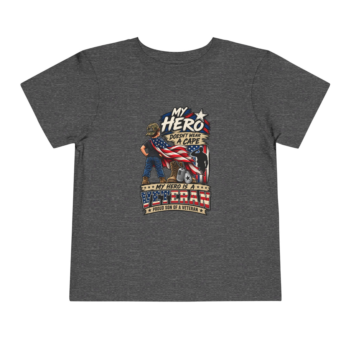 My Hero Doesn't Wear a Cape. My Hero is a Veteran. Son of a Veteran Shirt for Boys, Proud Military Kid T Shirt, Veteran Dad Son Tee, Military Family Gift, Patriotic Youth Shirt, Veteran Family