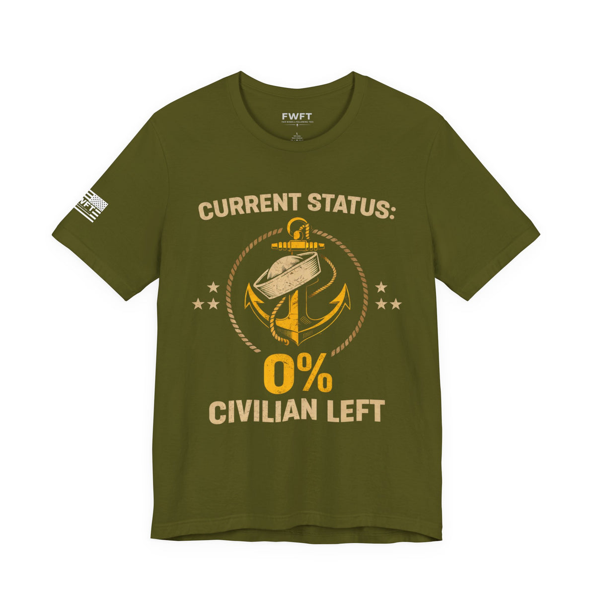 0% Civilian Left – Navy Veteran T-Shirt