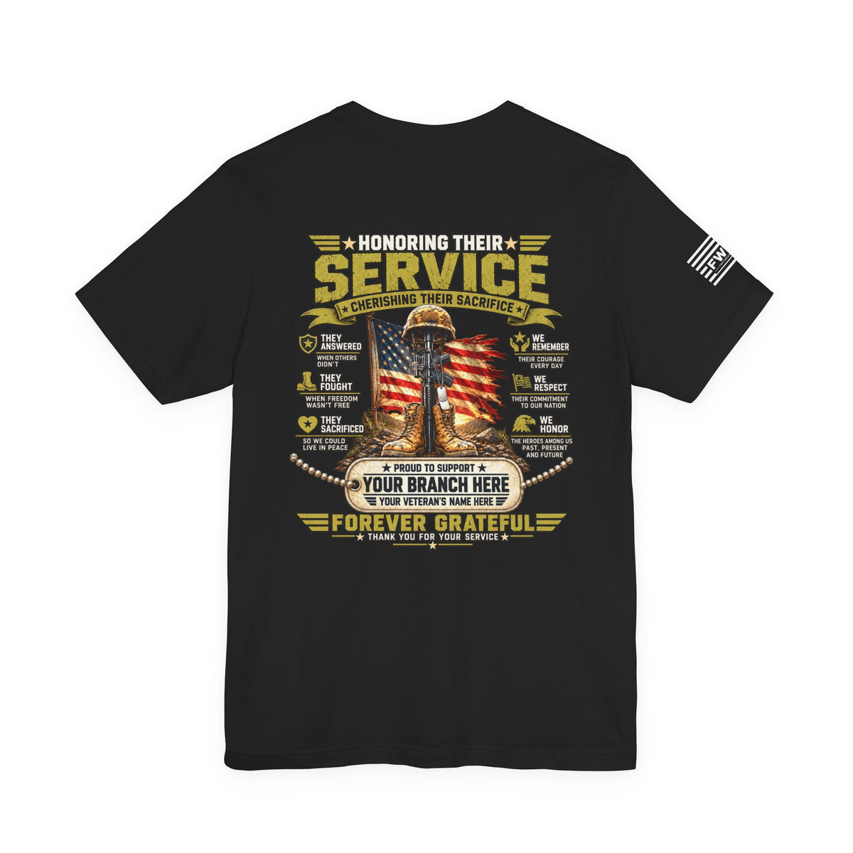 Honoring Their Service Personalized Veteran Support T-Shirt – Custom Military Branch & Veteran Name Tribute Tee