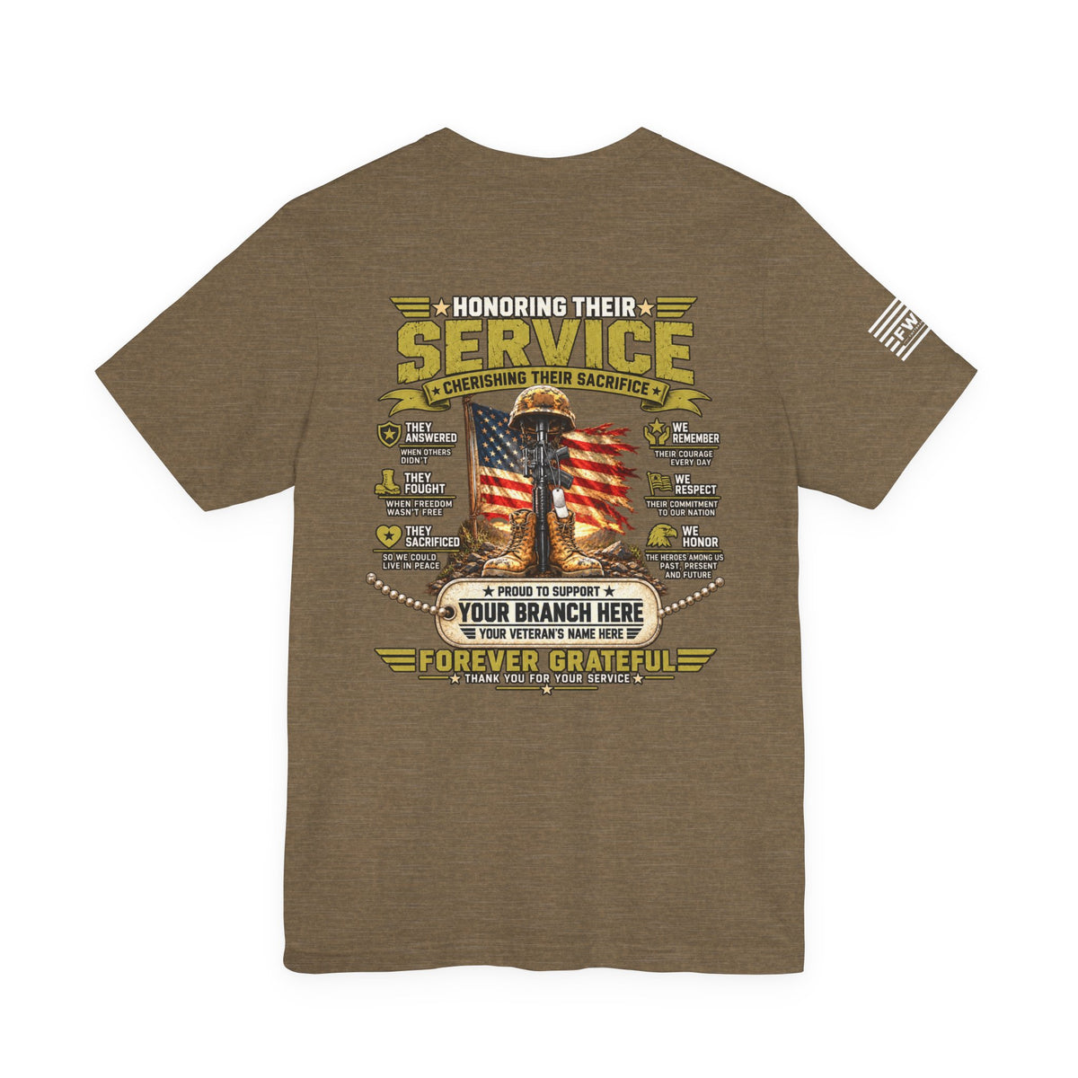 Honoring Their Service Personalized Veteran Support T-Shirt – Custom Military Branch & Veteran Name Tribute Tee