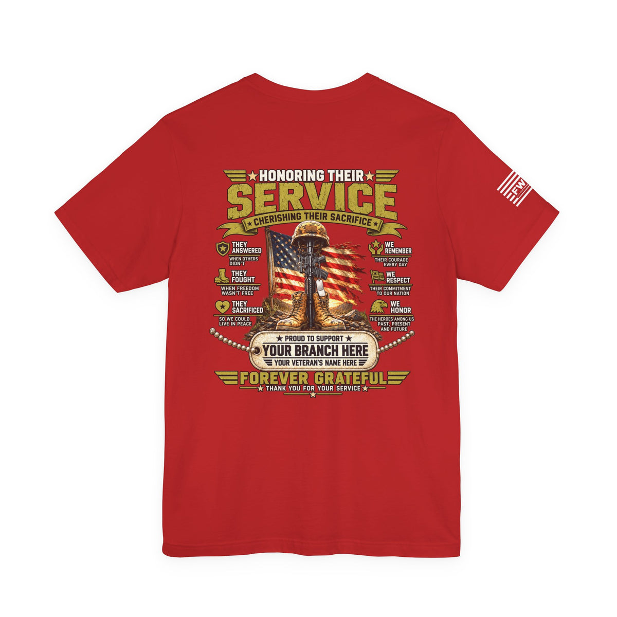 Honoring Their Service Personalized Veteran Support T-Shirt – Custom Military Branch & Veteran Name Tribute Tee