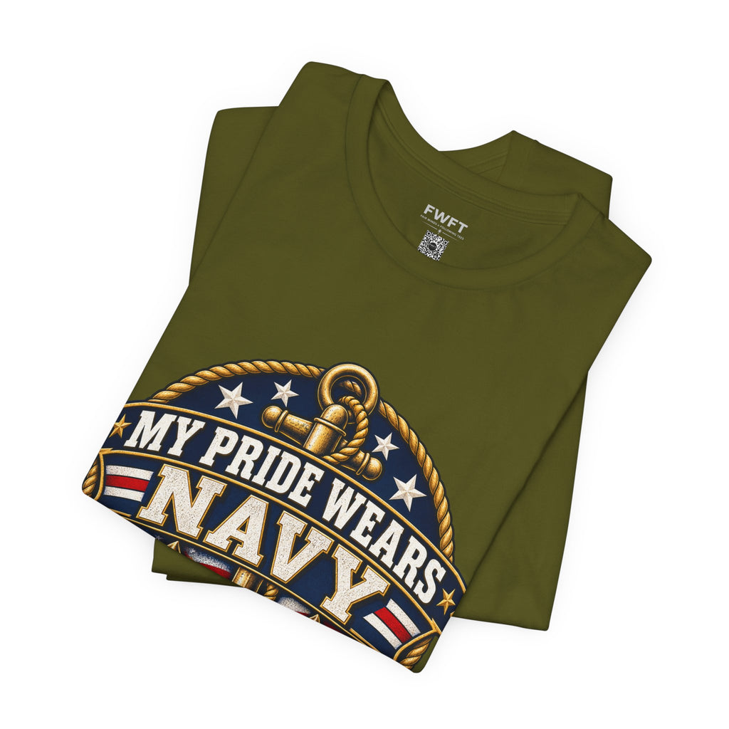 My Pride Wears Navy Dad Shirt, Proud Father of a US Sailor T Shirt, Navy Boot Camp Graduation Gift, Military Family Tee