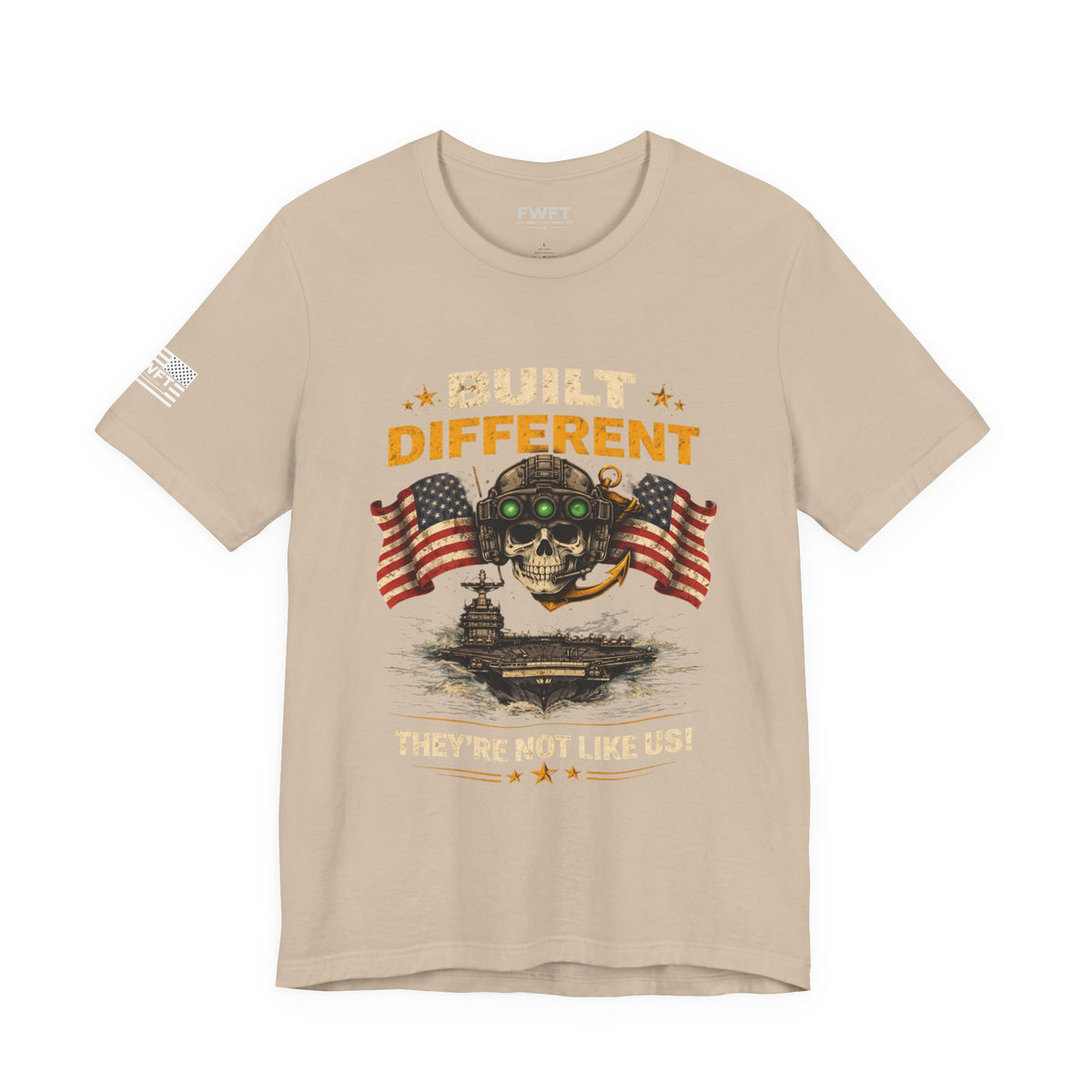 Built Different Skull - American Flags Navy Shirt | They’re Not Like Us Tee | US Navy Veteran Military Pride T-Shirt