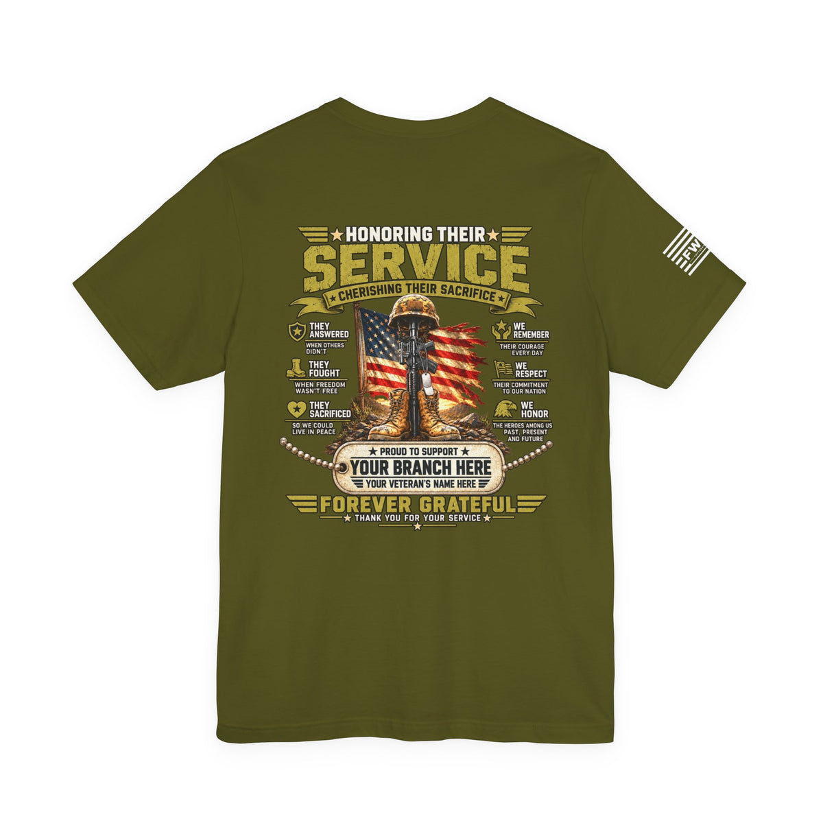 Honoring Their Service Personalized Veteran Support T-Shirt – Custom Military Branch & Veteran Name Tribute Tee