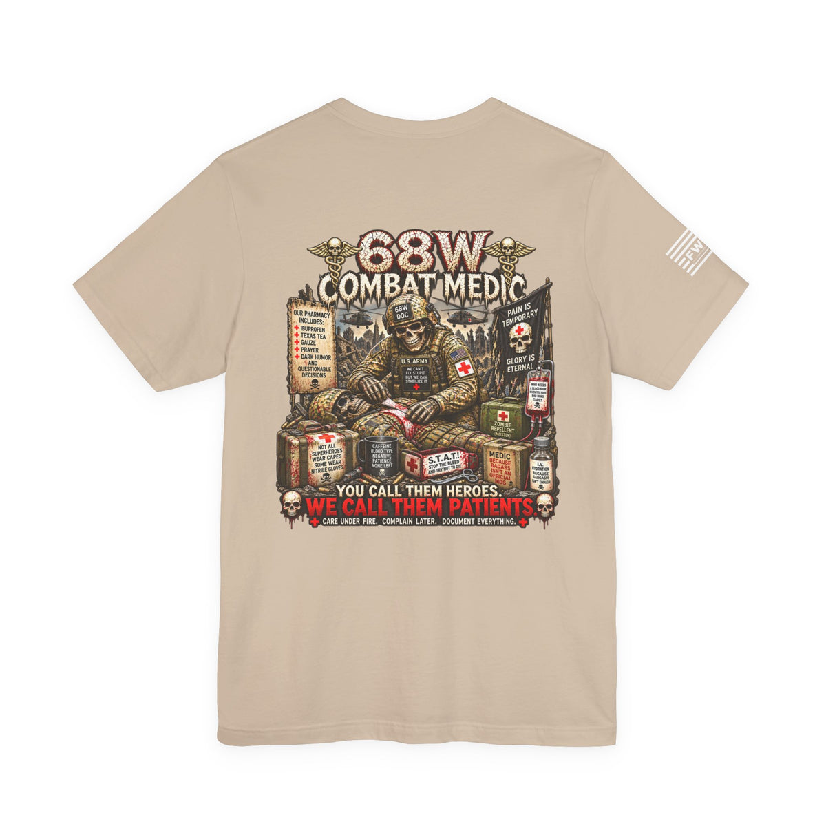 68W (Combat Medic) - US Army Heavy Metal T-shirt | Army Veteran Shirt