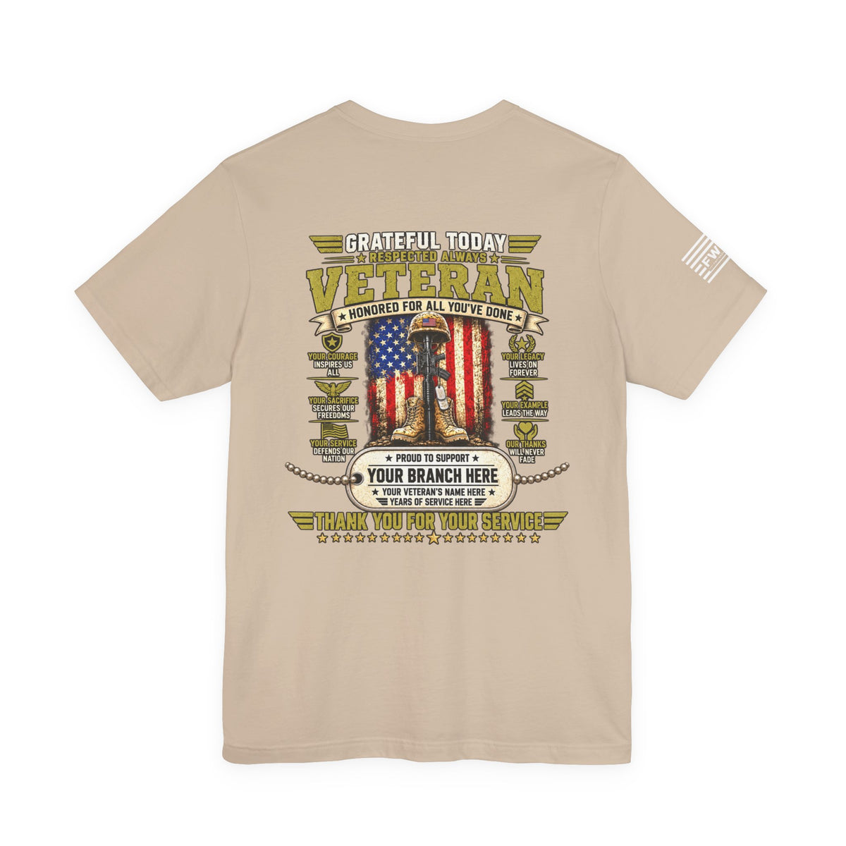 Grateful Today Respected Always Personalized Veteran T-Shirt – Custom Military Branch Name & Years of Service Tee