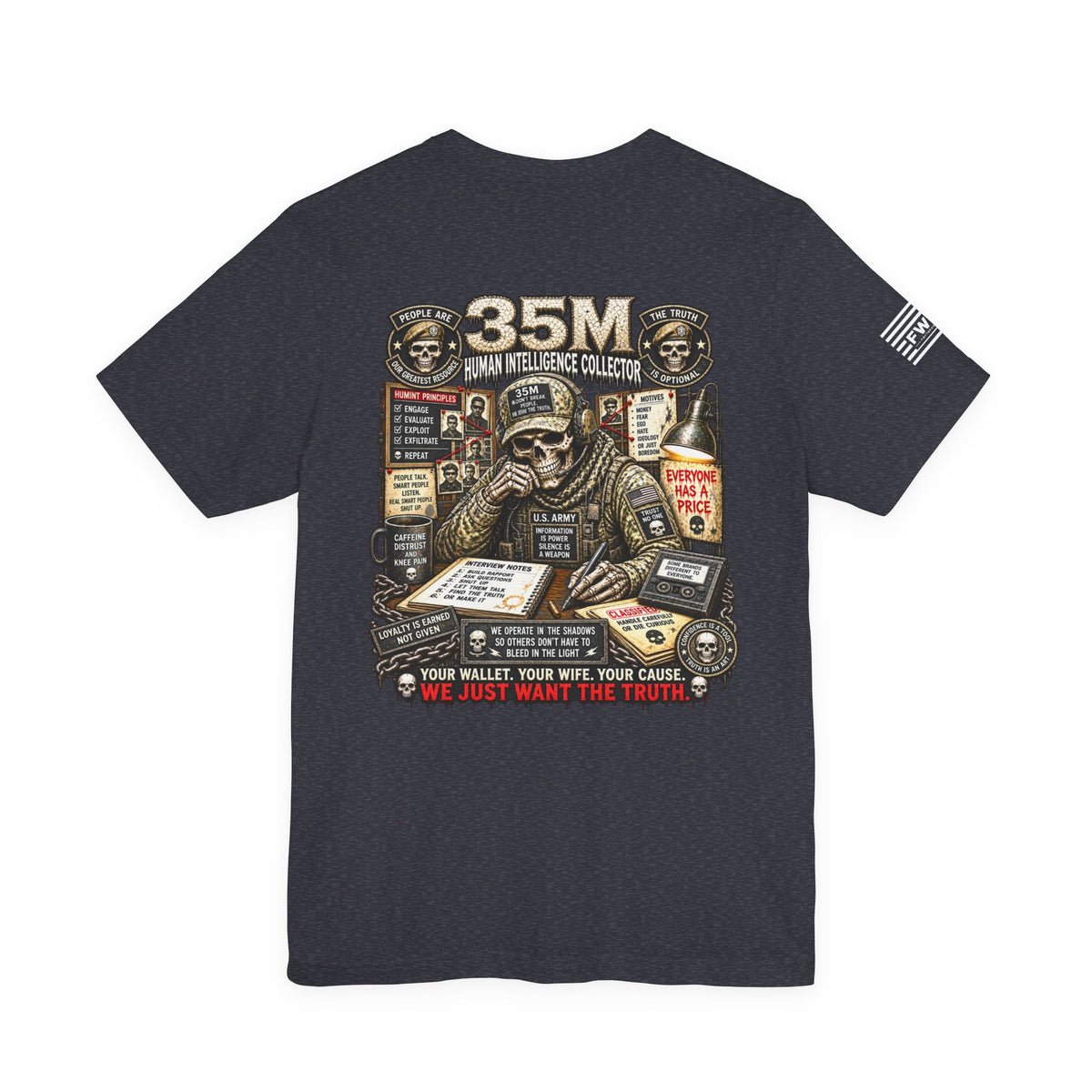 35M (Human Intelligence Collector) - US Army Heavy Metal T-shirt | Veteran Military Shirt
