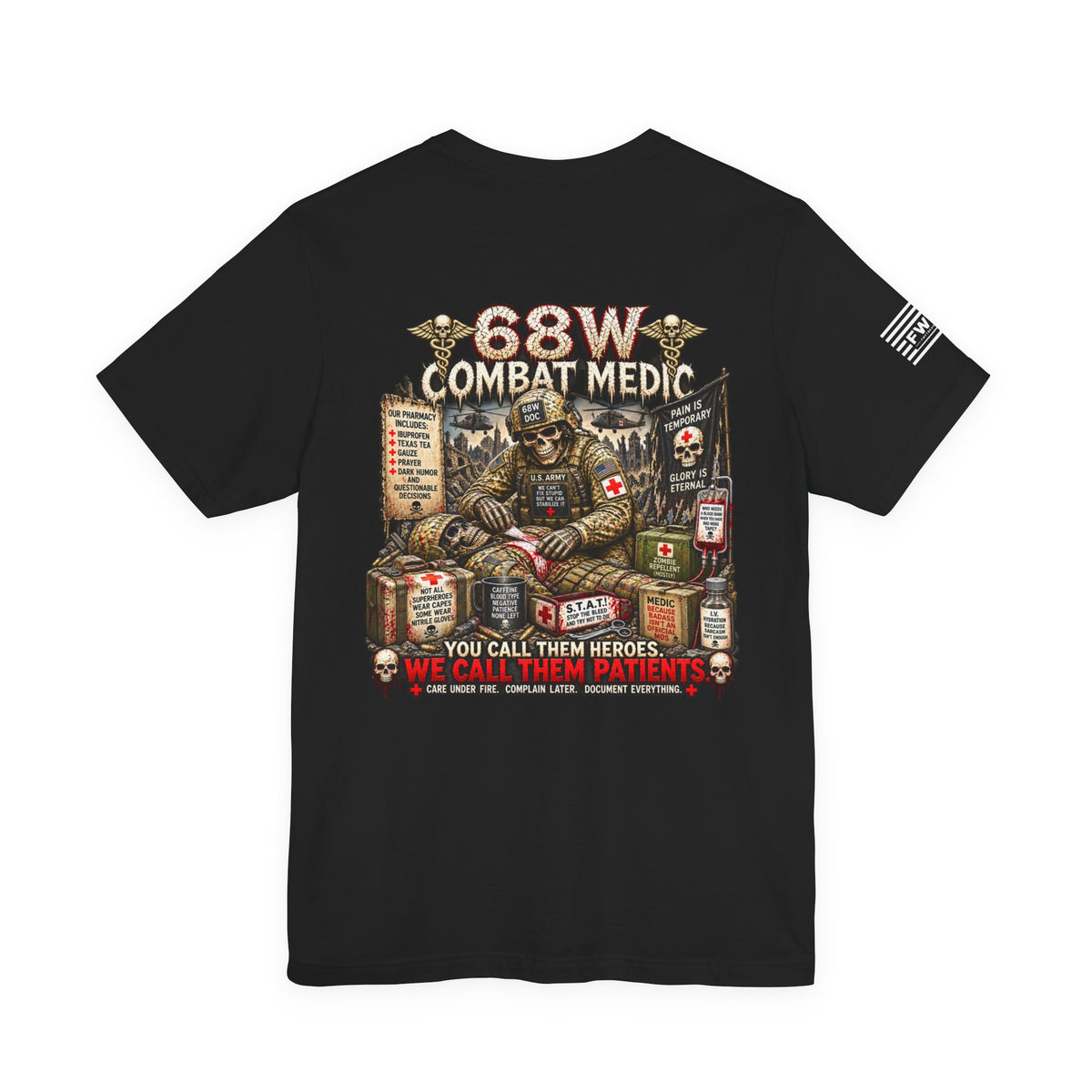 68W (Combat Medic) - US Army Heavy Metal T-shirt | Army Veteran Shirt