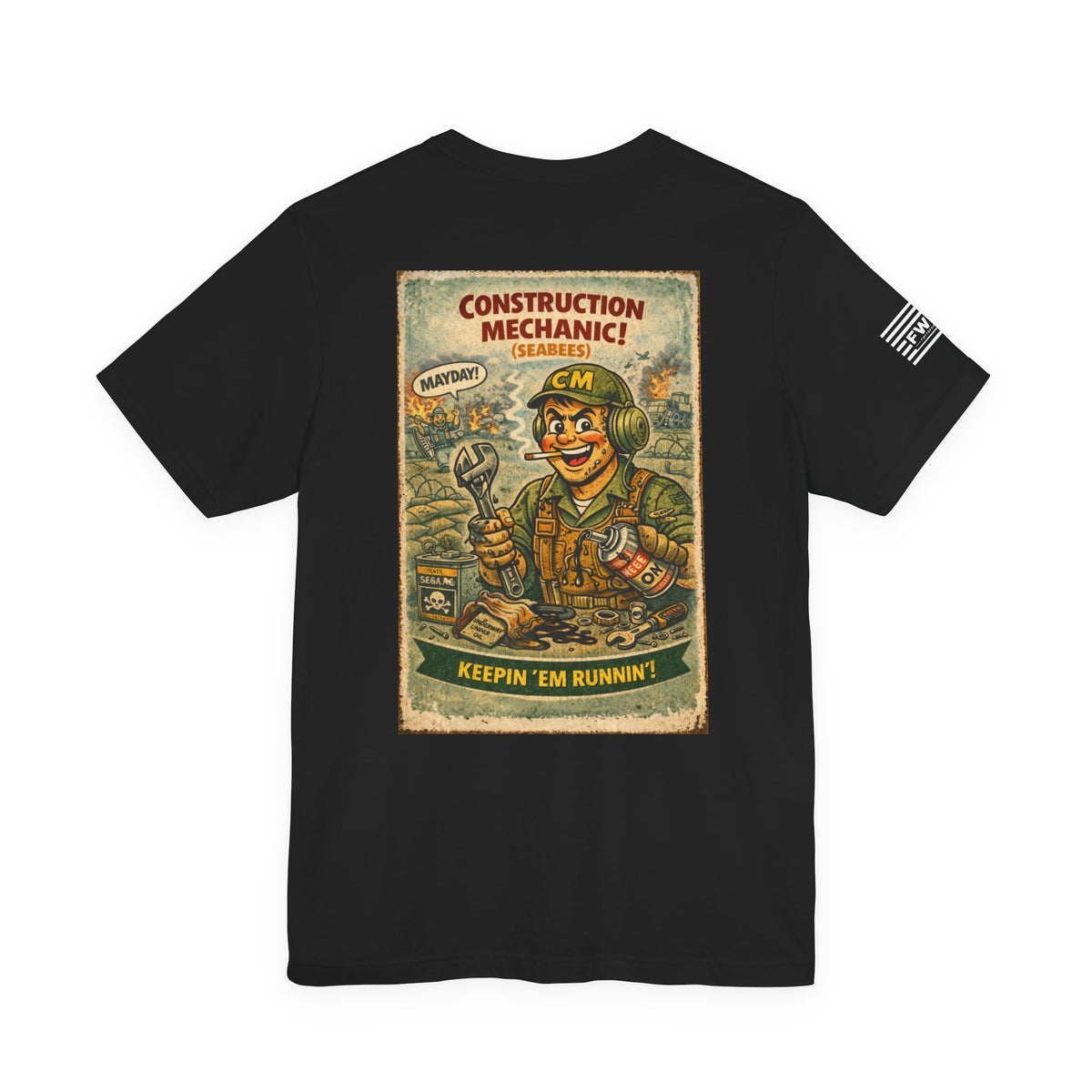 CM (Construction Mechanic) Shirt – 1950s Dark Humor Military Tee – Navy Veteran Graphic T-Shirt – Vintage Style Work Rate Design