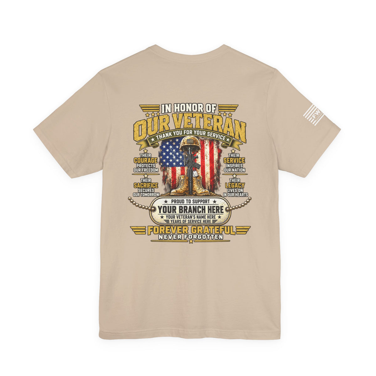 In Honor of Our Veteran Personalized T-Shirt – Custom Military Branch & Veteran Name Support Tee