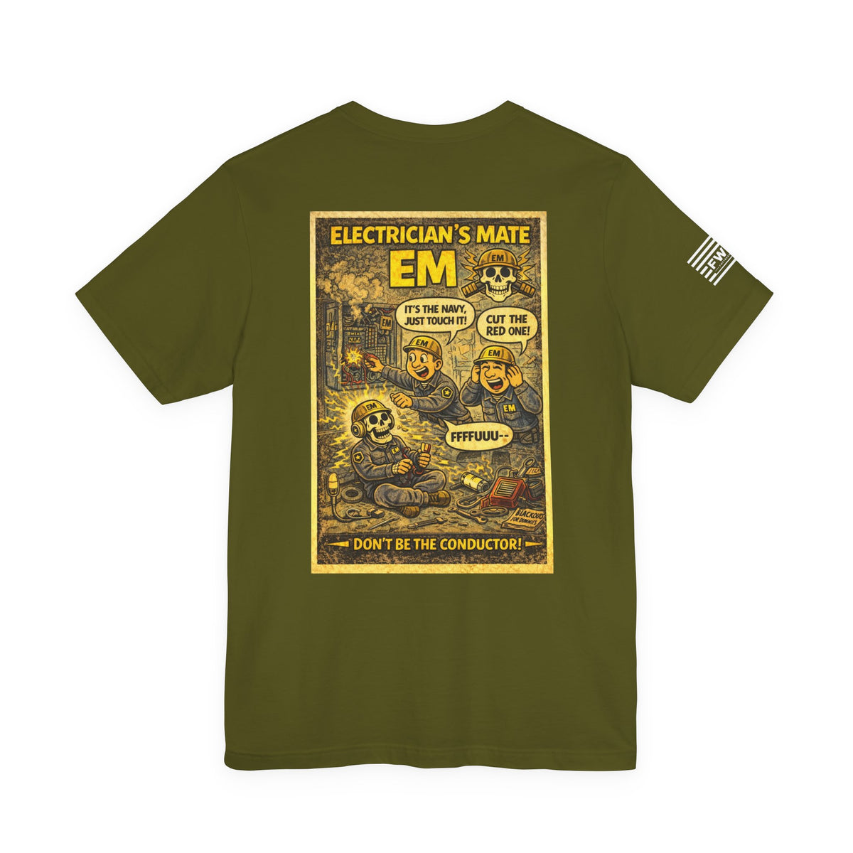 EM (Electrician’s Mate) Shirt – 1950s Dark Humor Military Tee – Navy Veteran Graphic T-Shirt – Vintage Style Work Rate Design