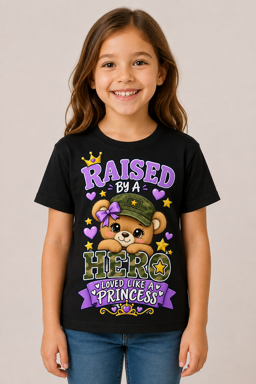 Raised by a Hero Shirt, Loved Like a Princess Veteran Daughter Kids Tee