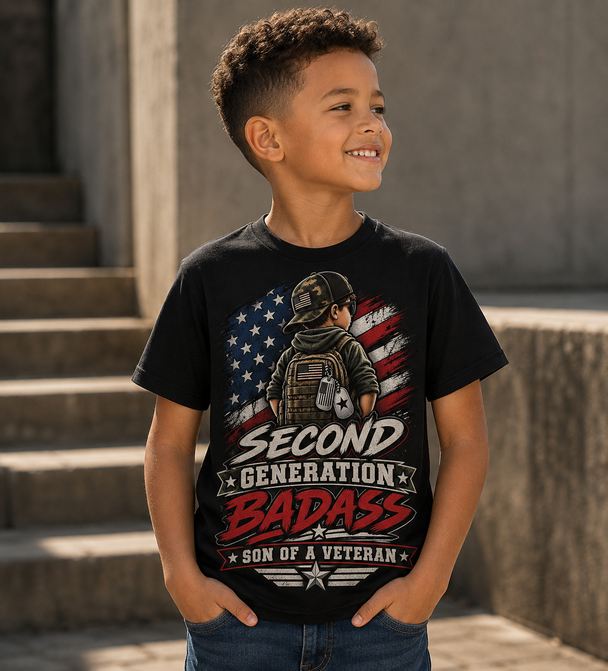 Second Generation Badass. Son of a Veteran Shirt for Boys, Proud Military Kid T Shirt, Veteran Dad Son Tee, Military Family Gift, Patriotic Youth Shirt, Veteran Family