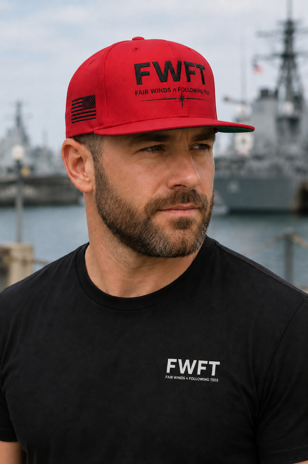 FWFT Hat, Fair Winds & Following Tees Snapback, Navy Veteran Inspired Cap, Flat Bill Military Hat, Streetwear Veteran Brand