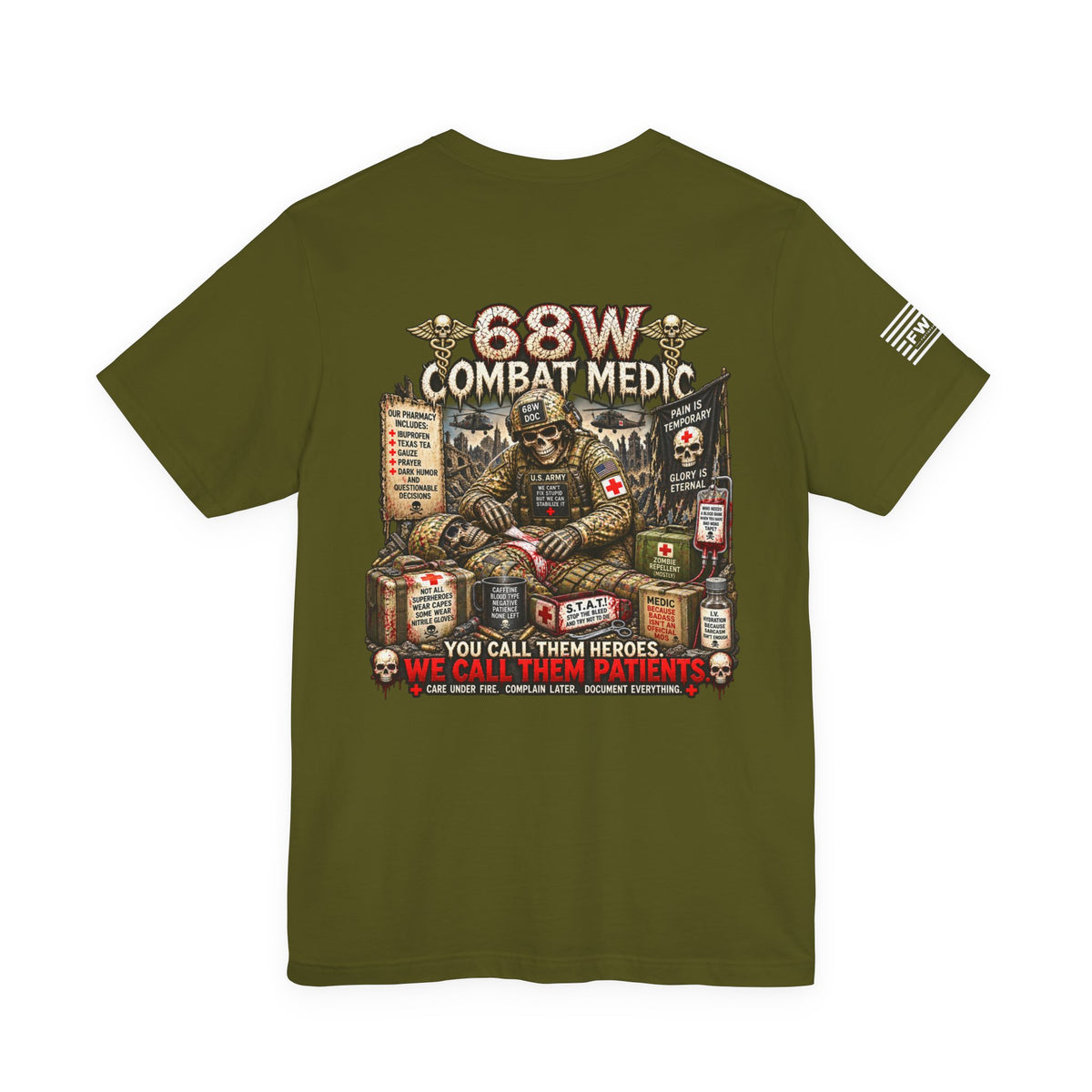 68W (Combat Medic) - US Army Heavy Metal T-shirt | Army Veteran Shirt