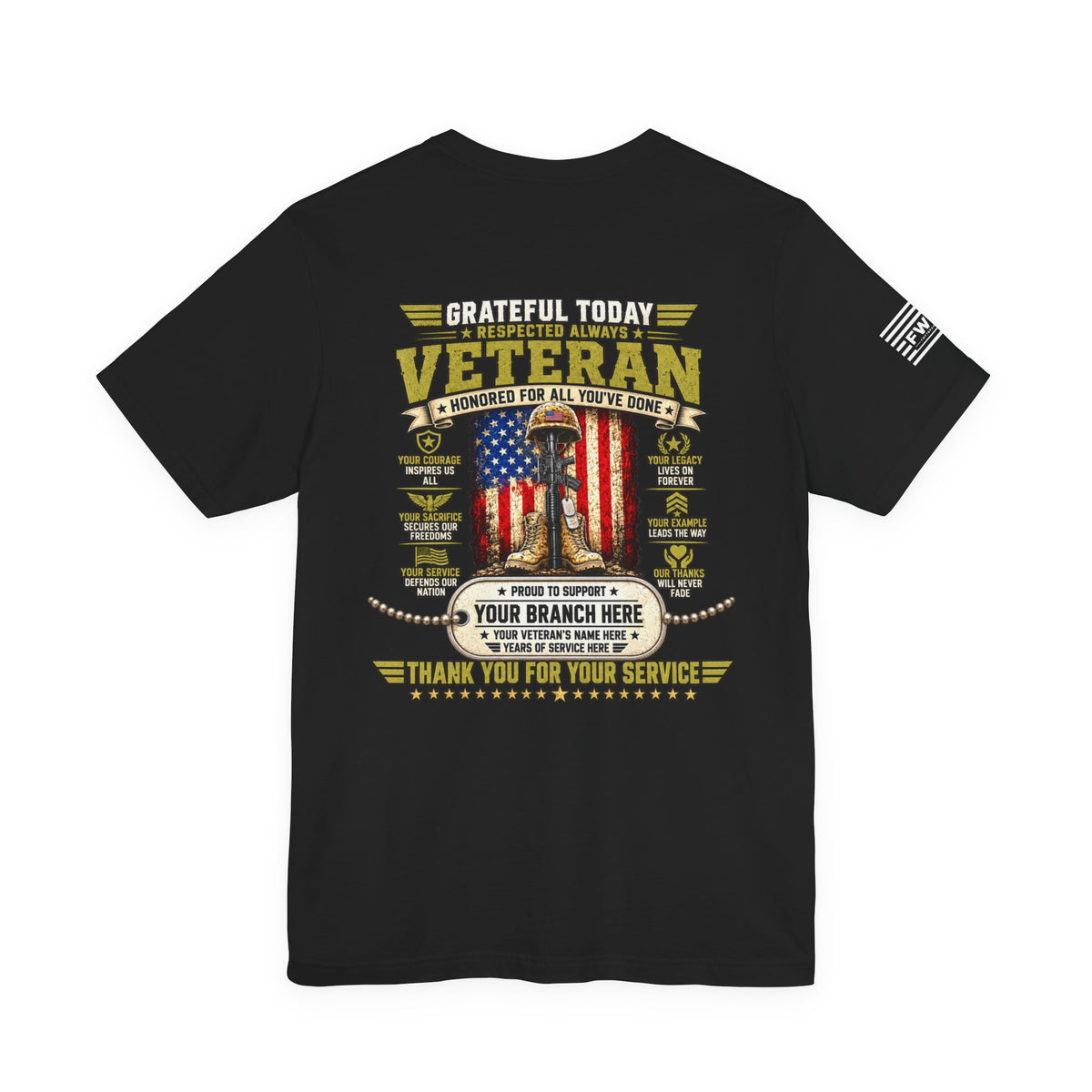 Grateful Today Respected Always Personalized Veteran T-Shirt – Custom Military Branch Name & Years of Service Tee