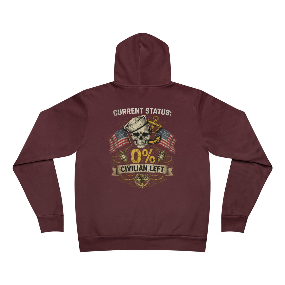 Current Status 0% Civilian Left Hoodie – Navy Skull Military Veteran Graphic Sweatshirt