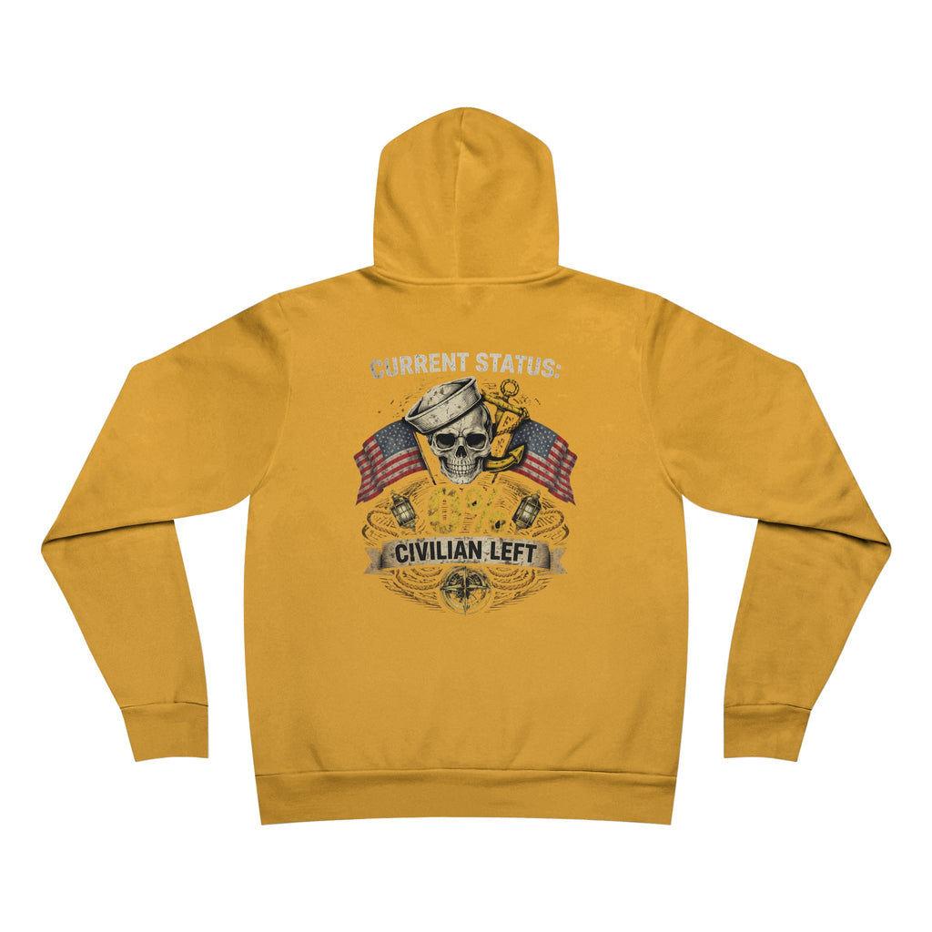 Current Status 0% Civilian Left Hoodie – Navy Skull Military Veteran Graphic Sweatshirt
