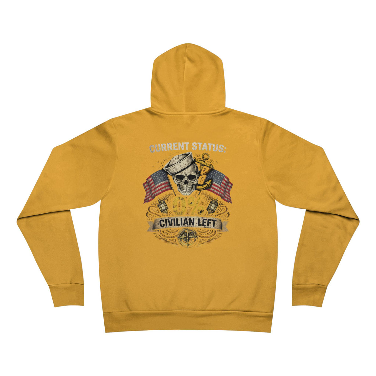 Current Status 0% Civilian Left Hoodie – Navy Skull Military Veteran Graphic Sweatshirt