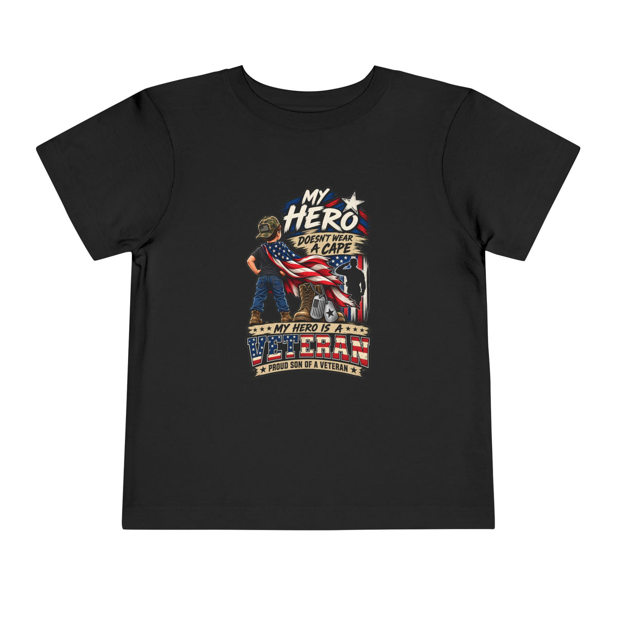 My Hero Doesn't Wear a Cape. My Hero is a Veteran. Son of a Veteran Shirt for Boys, Proud Military Kid T Shirt, Veteran Dad Son Tee, Military Family Gift, Patriotic Youth Shirt, Veteran Family