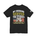 My Husband Served I Survived the Stories T-Shirt – Funny Proud Veteran Wife Military Spouse Tee