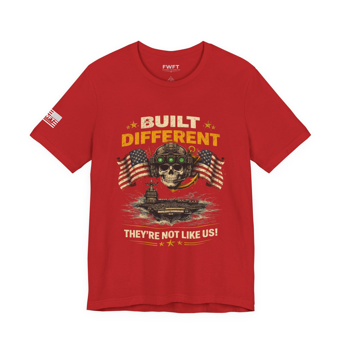 Built Different Skull - American Flags Navy Shirt | They’re Not Like Us Tee | US Navy Veteran Military Pride T-Shirt