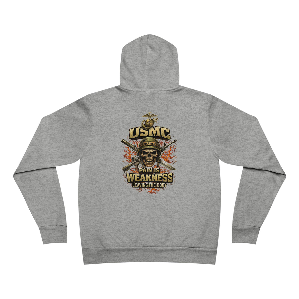 Pain Is Weakness Leaving the Body Hoodie – USMC Inspired Military Skull Graphic Sweatshirt