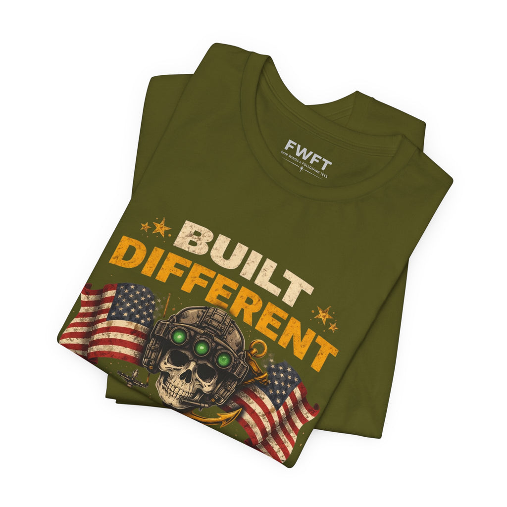 Built Different Skull - American Flags Navy Shirt | They’re Not Like Us Tee | US Navy Veteran Military Pride T-Shirt