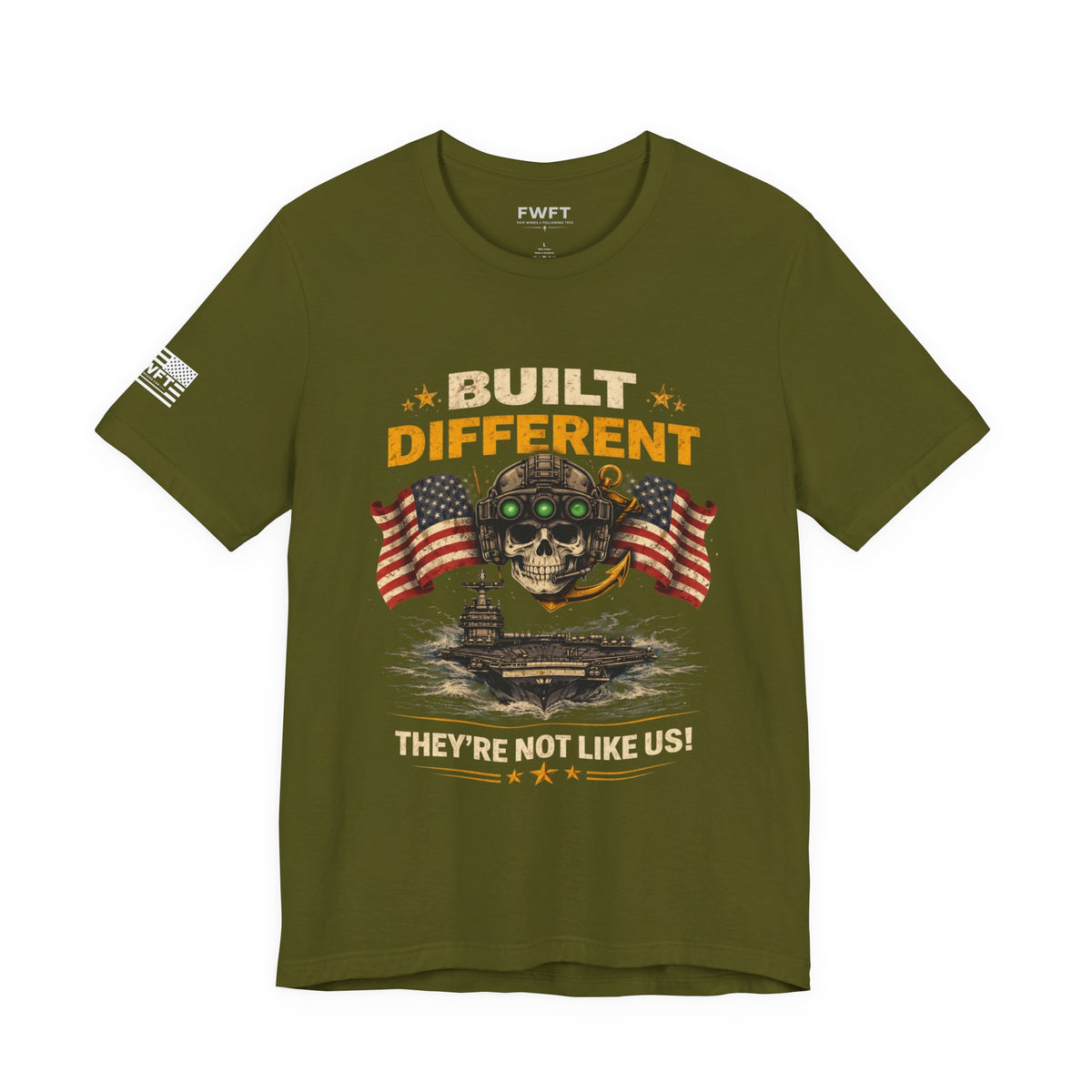 Built Different Skull - American Flags Navy Shirt | They’re Not Like Us Tee | US Navy Veteran Military Pride T-Shirt