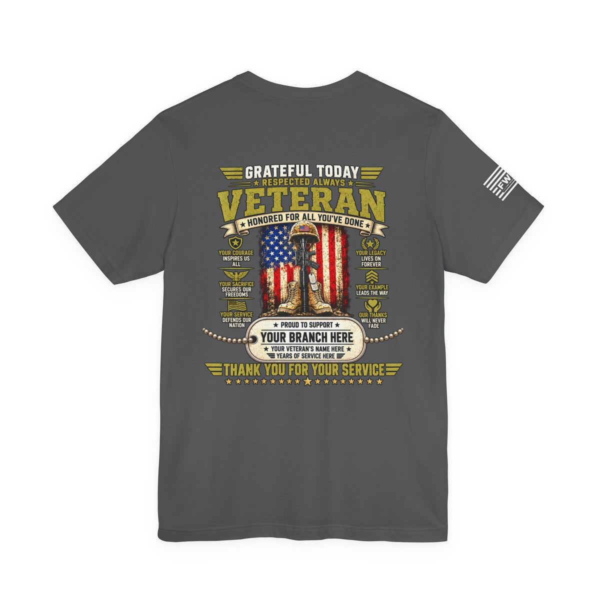 Grateful Today Respected Always Personalized Veteran T-Shirt – Custom Military Branch Name & Years of Service Tee