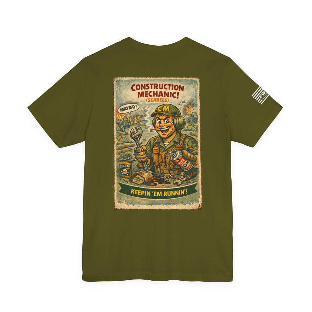 CM (Construction Mechanic) Shirt – 1950s Dark Humor Military Tee – Navy Veteran Graphic T-Shirt – Vintage Style Work Rate Design