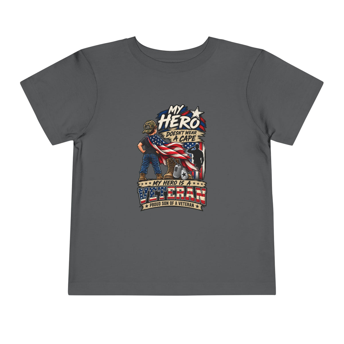 My Hero Doesn't Wear a Cape. My Hero is a Veteran. Son of a Veteran Shirt for Boys, Proud Military Kid T Shirt, Veteran Dad Son Tee, Military Family Gift, Patriotic Youth Shirt, Veteran Family
