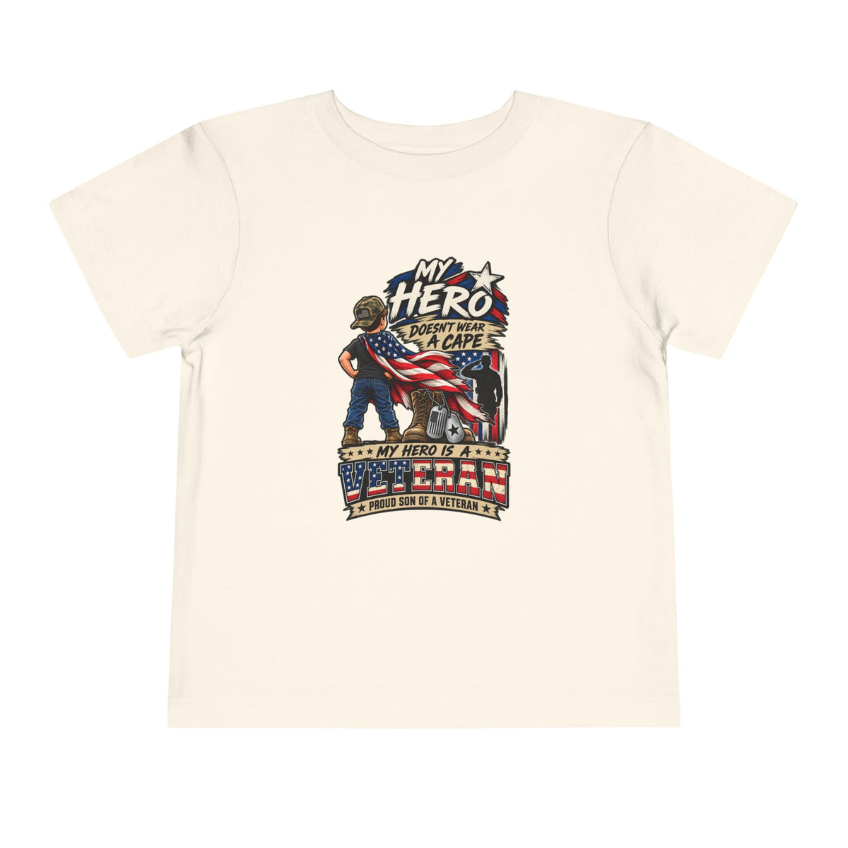My Hero Doesn't Wear a Cape. My Hero is a Veteran. Son of a Veteran Shirt for Boys, Proud Military Kid T Shirt, Veteran Dad Son Tee, Military Family Gift, Patriotic Youth Shirt, Veteran Family