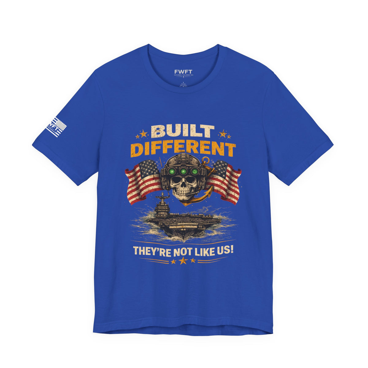 Built Different Skull - American Flags Navy Shirt | They’re Not Like Us Tee | US Navy Veteran Military Pride T-Shirt