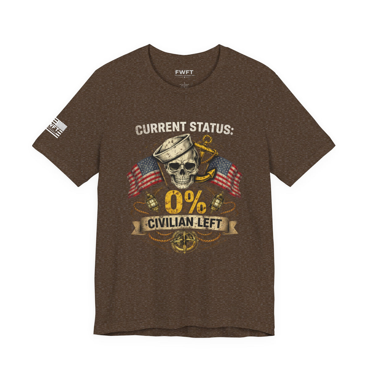 0% Civilian Left Shirt | Navy Veteran Military Humor Tee | Current Status Veteran T-Shirt