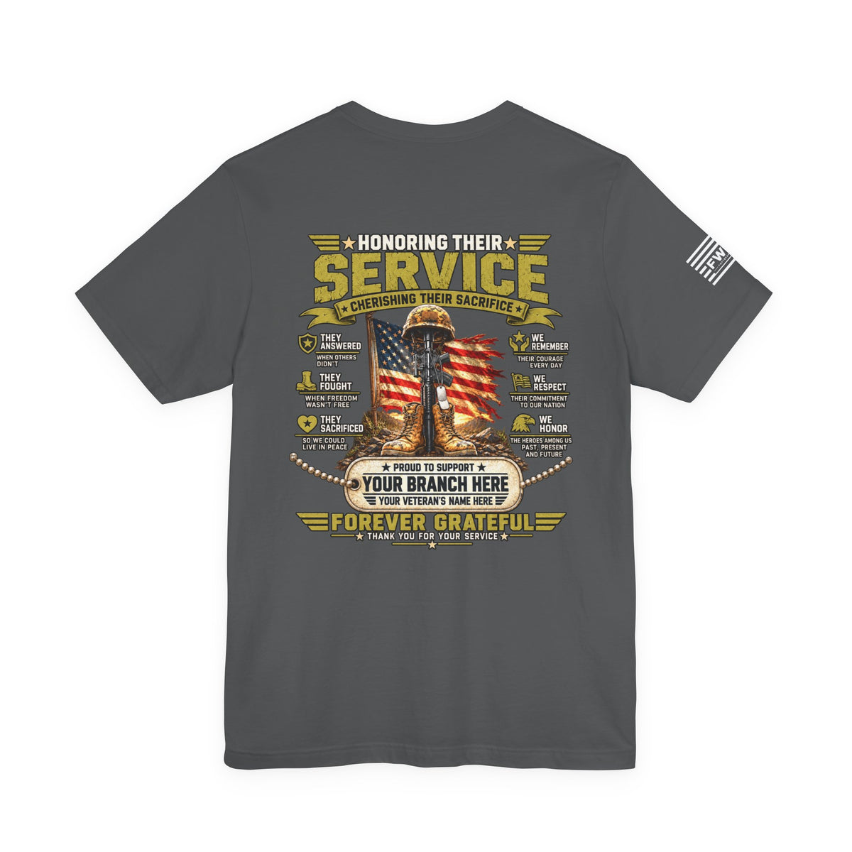 Honoring Their Service Personalized Veteran Support T-Shirt – Custom Military Branch & Veteran Name Tribute Tee