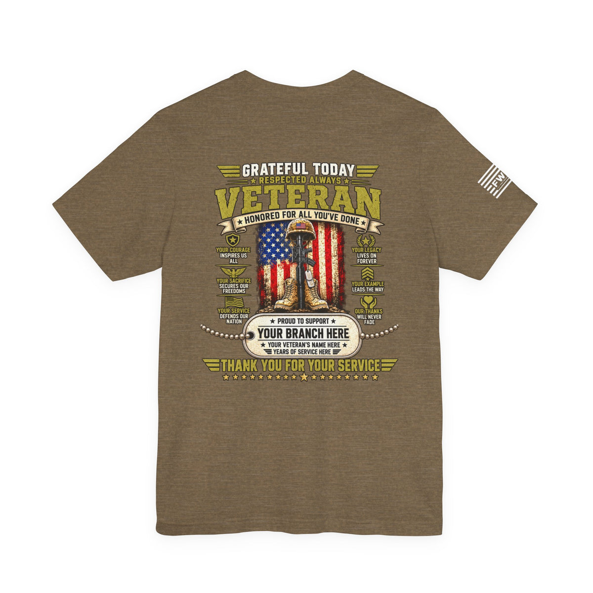 Grateful Today Respected Always Personalized Veteran T-Shirt – Custom Military Branch Name & Years of Service Tee