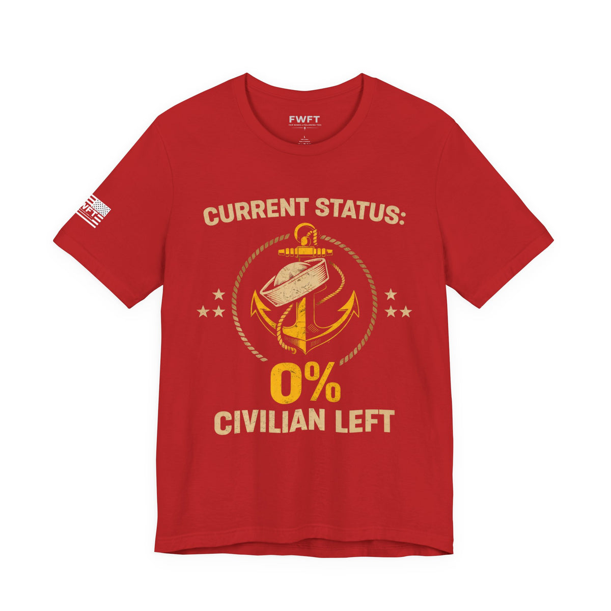 0% Civilian Left – Navy Veteran T-Shirt