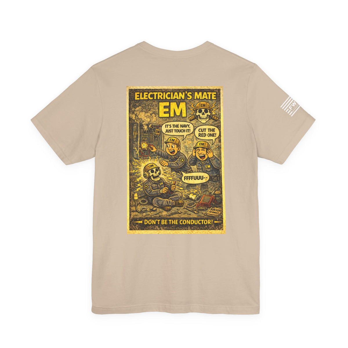 EM (Electrician’s Mate) Shirt – 1950s Dark Humor Military Tee – Navy Veteran Graphic T-Shirt – Vintage Style Work Rate Design