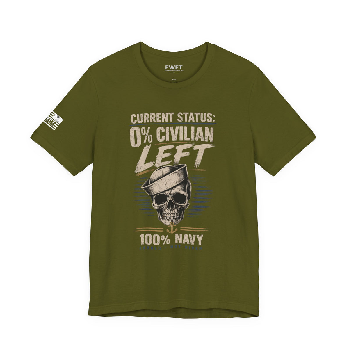 0% Civilian Left – 100% Navy Shirt | Veteran Military Tee | Navy Skull Anchor Shirt | Dark Humor Vet Apparel | Gift for Sailors