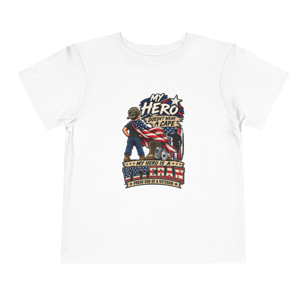 My Hero Doesn't Wear a Cape. My Hero is a Veteran. Son of a Veteran Shirt for Boys, Proud Military Kid T Shirt, Veteran Dad Son Tee, Military Family Gift, Patriotic Youth Shirt, Veteran Family