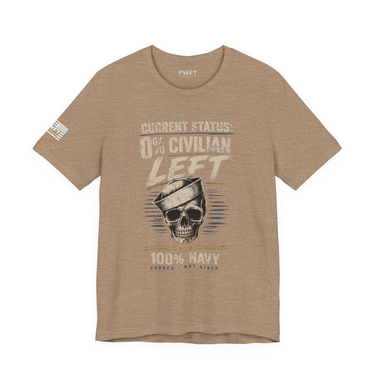 0% Civilian Left – 100% Navy Shirt | Veteran Military Tee | Navy Skull Anchor Shirt | Dark Humor Vet Apparel | Gift for Sailors
