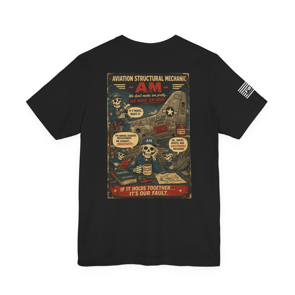 AM (Aviation Structural Mechanic) Shirt – 1950s Dark Humor Military Tee – Navy Veteran Graphic T-Shirt – Vintage Style Work Rate Design