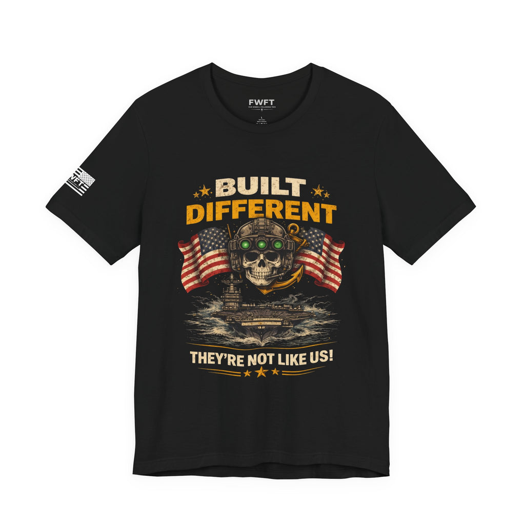 Built Different Skull - American Flags Navy Shirt | They’re Not Like Us Tee | US Navy Veteran Military Pride T-Shirt